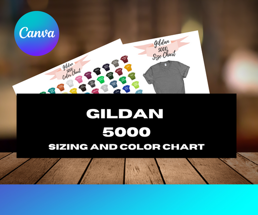 Gildan 5000 Color and Sizing Chart