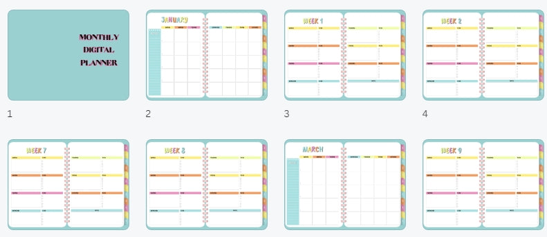 Colorful Monthly Digital Planner (Undated) (Editable)