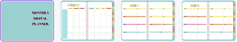 Colorful Monthly Digital Planner (Undated) (Editable)