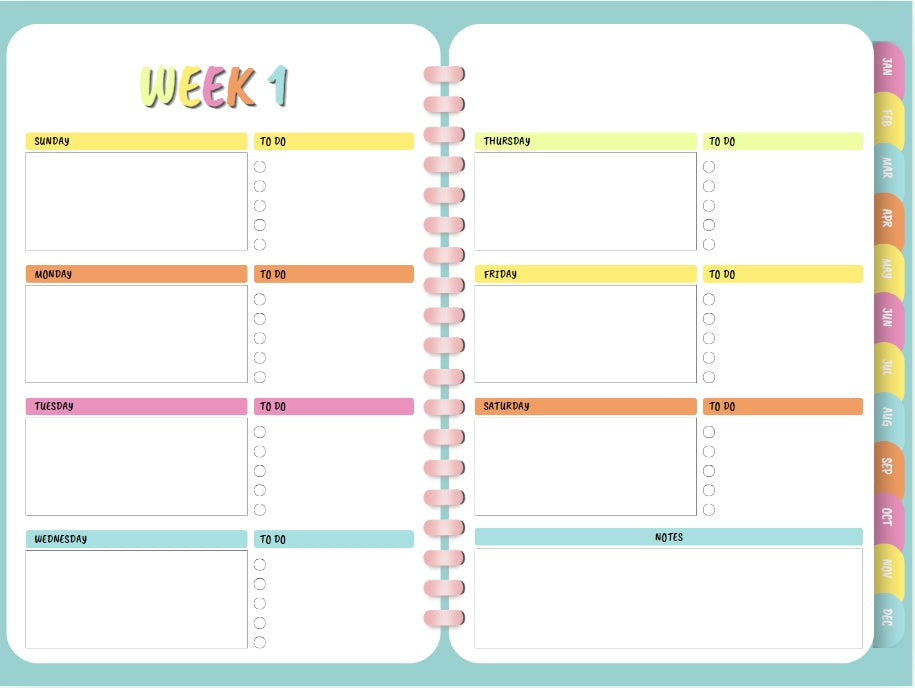 Colorful Monthly Digital Planner (Undated) (Editable)